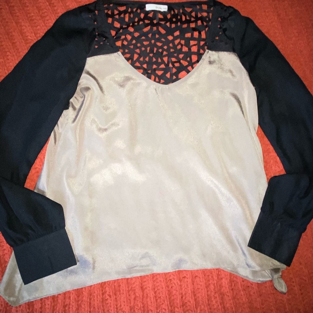 Satin long sleeve cut-out blouse